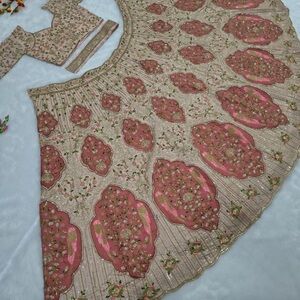 Elegant Pink and Cream Embroidered Lehenga